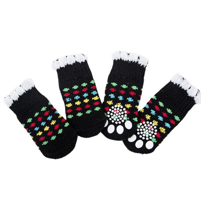 Non Slip Pet Socks for Dogs and Cats Knitted Paw Protector with Grips L Size - Red Mickey