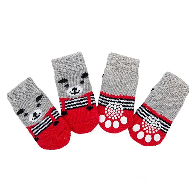 Dog Socks Non-Slip Grip Slip Anti-Slip - Puppy Cat Pet Shoes Slippers M Size - Red bear