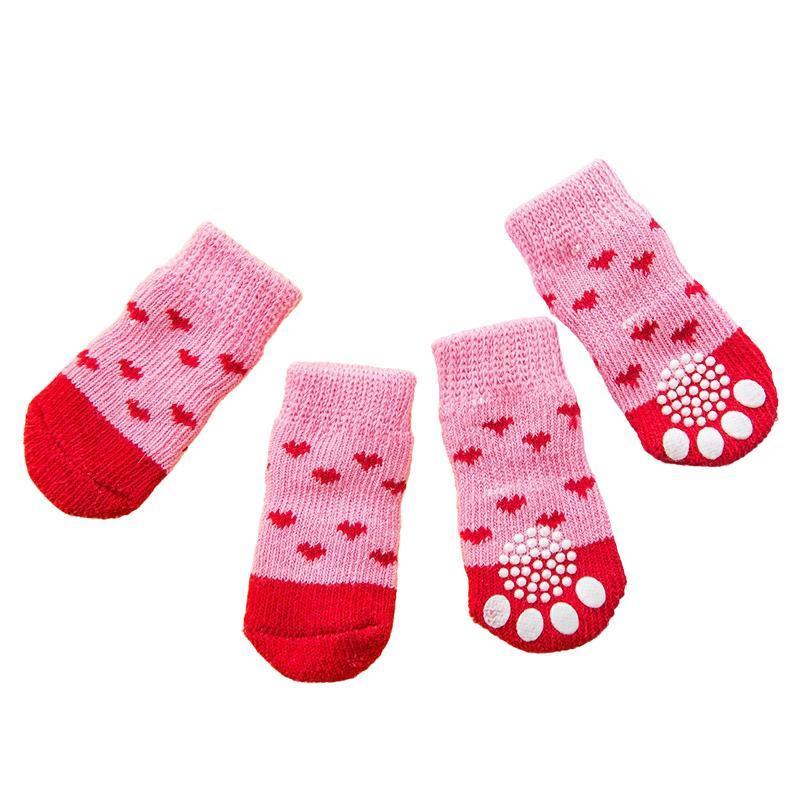 Non Slip Pet Socks for Dogs and Cats Knitted Paw Protector with Grips L Size - Red bear