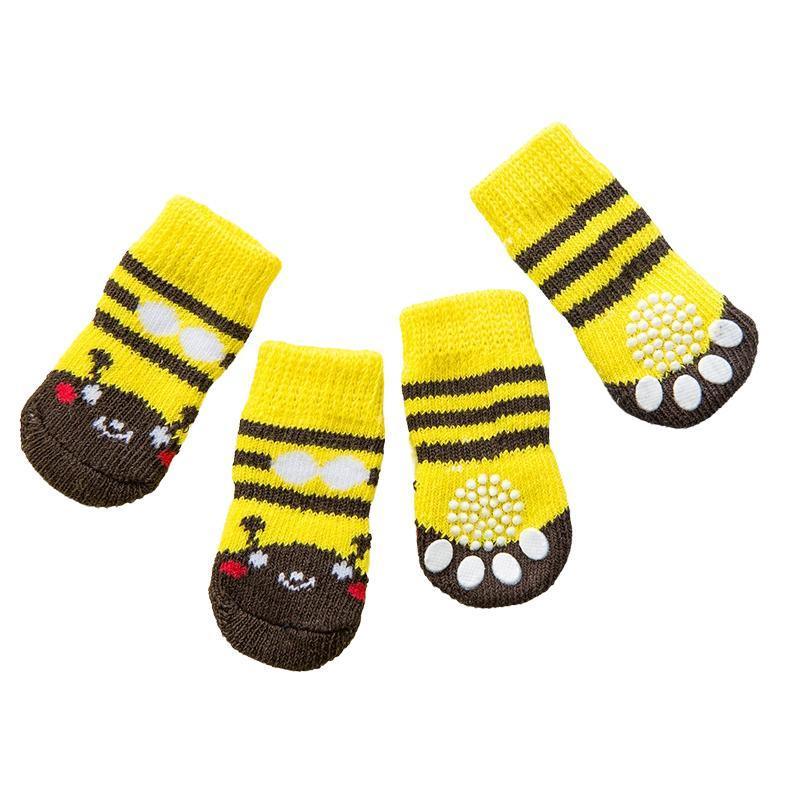 Non Slip Pet Socks for Dogs and Cats Knitted Paw Protector with Grips L Size - Red bear