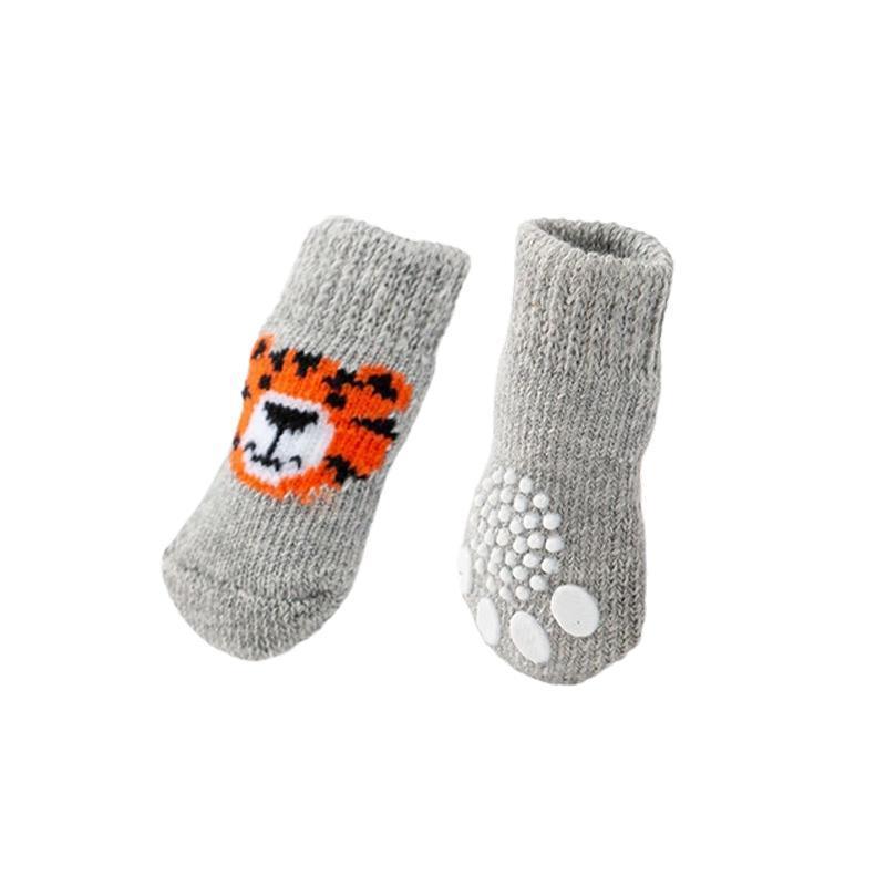 Non Slip Pet Socks for Dogs and Cats Knitted Paw Protector with Grips L Size - Red bear