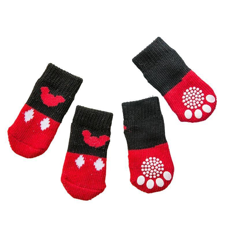 Non Slip Pet Socks for Dogs and Cats Knitted Paw Protector with Grips L Size - Grey stripes
