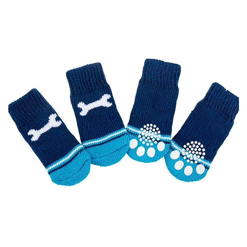 Dog Socks Non-Slip Grip Slip Anti-Slip - Puppy Cat Pet Shoes Slippers M Size - Blue bones