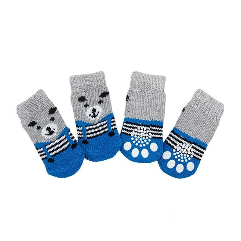 Dog Socks Non-Slip Grip Slip Anti-Slip - Puppy Cat Pet Shoes Slippers S Size - Grey tiger