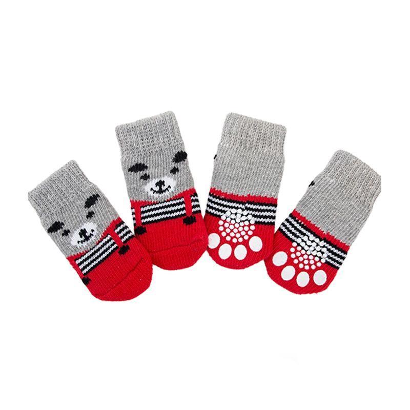 Dog Socks Non-Slip Grip Slip Anti-Slip - Puppy Cat Pet Shoes Slippers S Size - Grey tiger