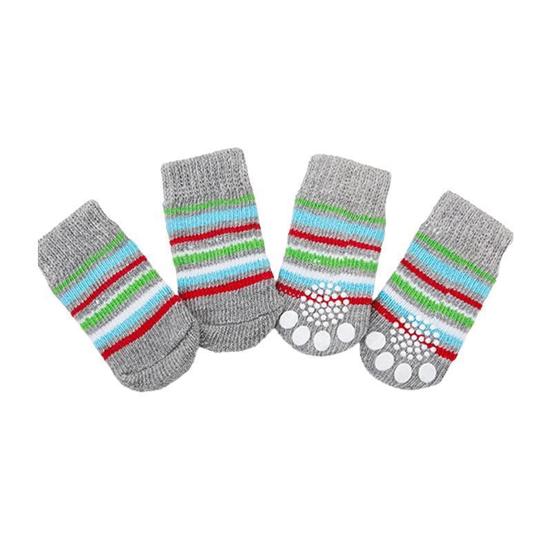 Dog Socks Non-Slip Grip Slip Anti-Slip - Puppy Cat Pet Shoes Slippers S Size - Grey tiger