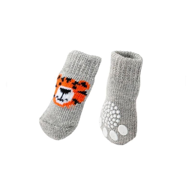Dog Socks Non-Slip Grip Slip Anti-Slip - Puppy Cat Pet Shoes Slippers M Size - Grey tiger
