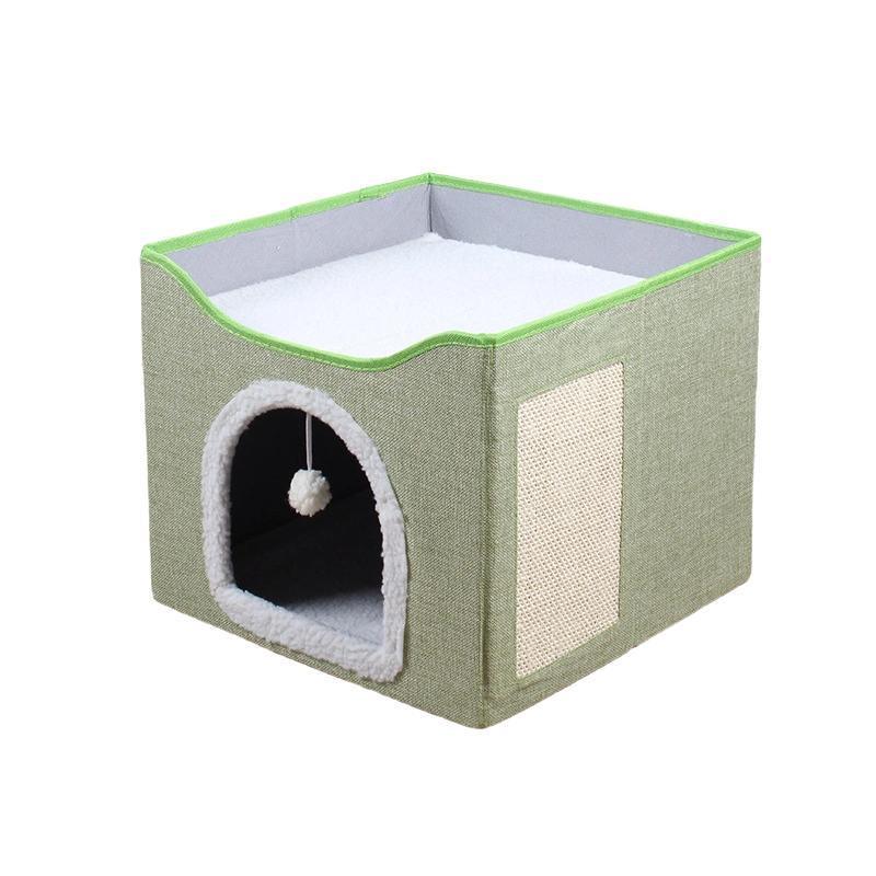 Foldable Pet Cat Calming Bed Hideaway Interactive House Nest Scratching Board - Dark Grey