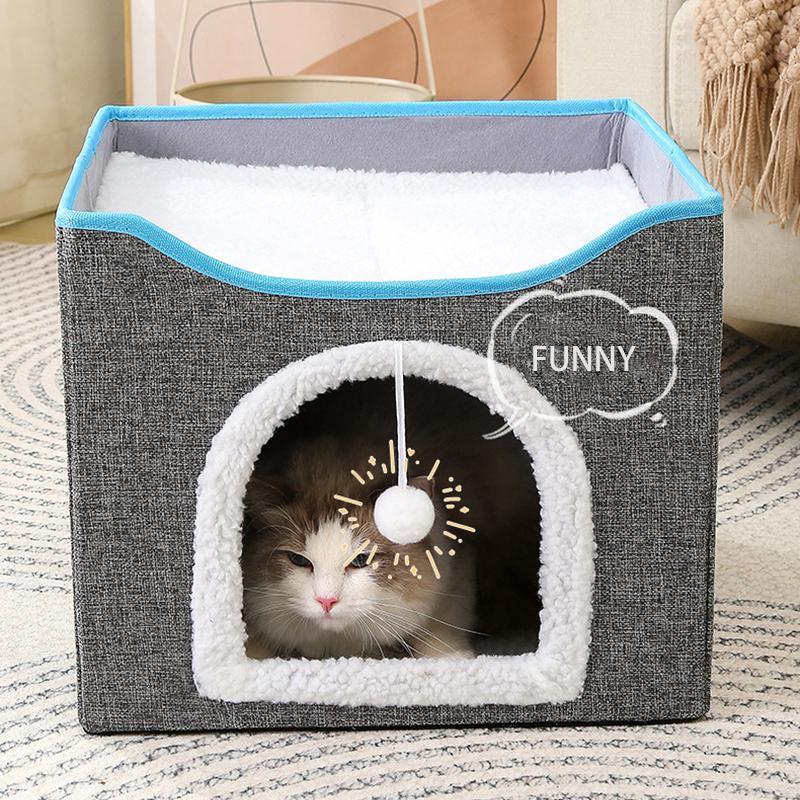 Foldable Pet Cat Calming Bed Hideaway Interactive House Nest Scratching Board - Light Green