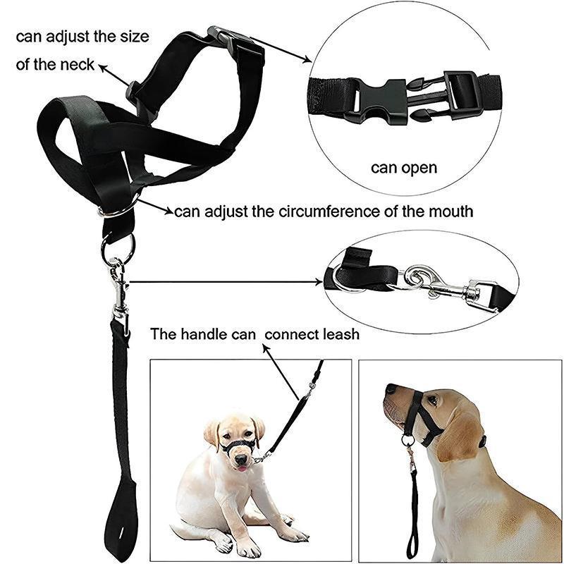 Black Dog Training Head Collar Halter Stop Pulling Training Tool Harness Strap Leader - S