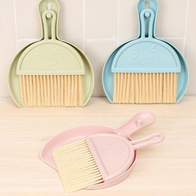 Mini Desktop Sweep Cleaning Brush Keyboard Brush Small Broom Dustpan Set - Pink