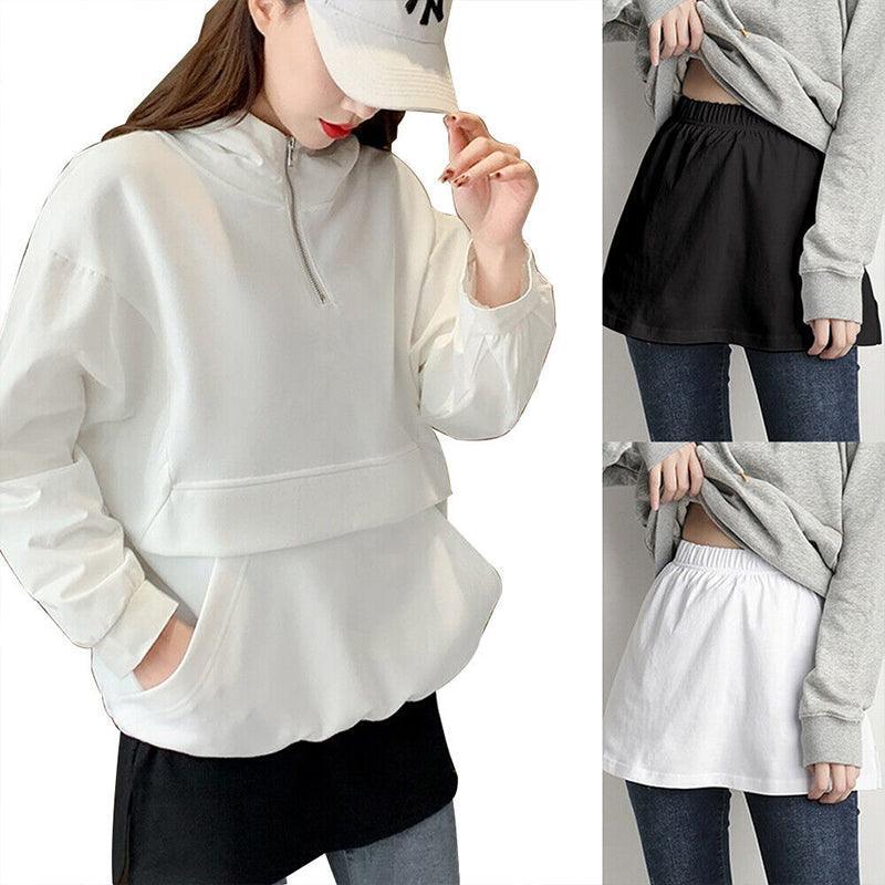 Fashion Hack Mini Skirt Shirt Extenders Adjustable Layering Fake Top Lower-Sweep - Black