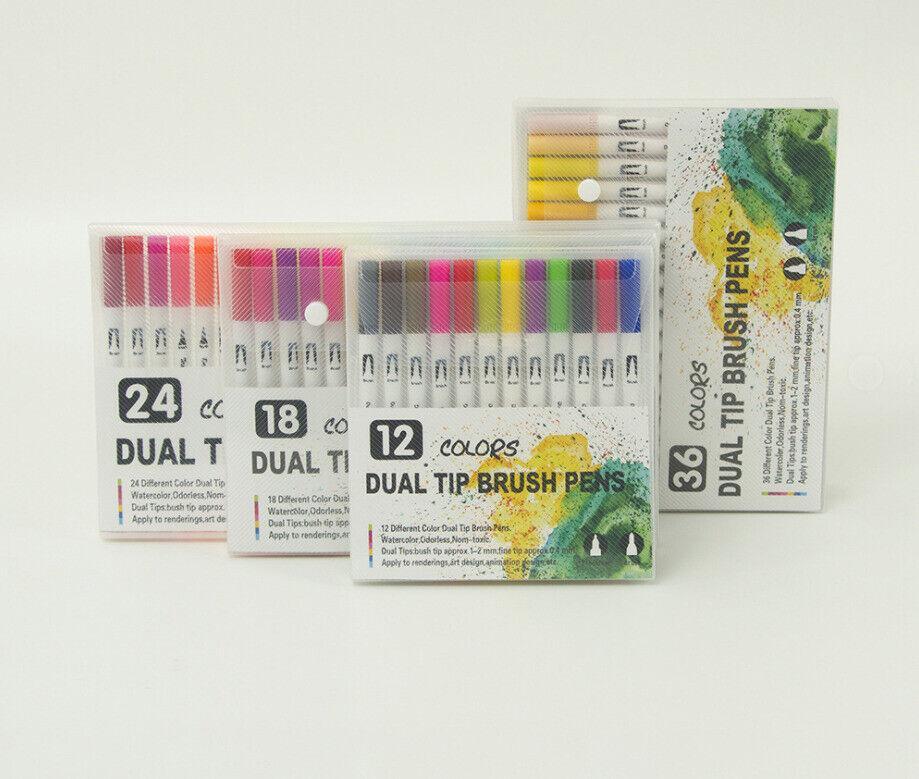 12-120 Watercolor Brush Pen Set Artist Sketch Marker - Black-36 Colours