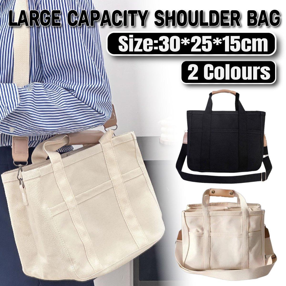 Stylish Multifunctional Mummy Bag Canvas Shoulder Crossbody Handheld Tote Bag - Black