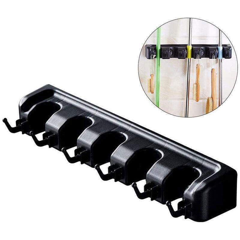 Broom Hanger Mop Holder Wall Mounted Brush Storage Rack Organizer Kitchen Tool - Black