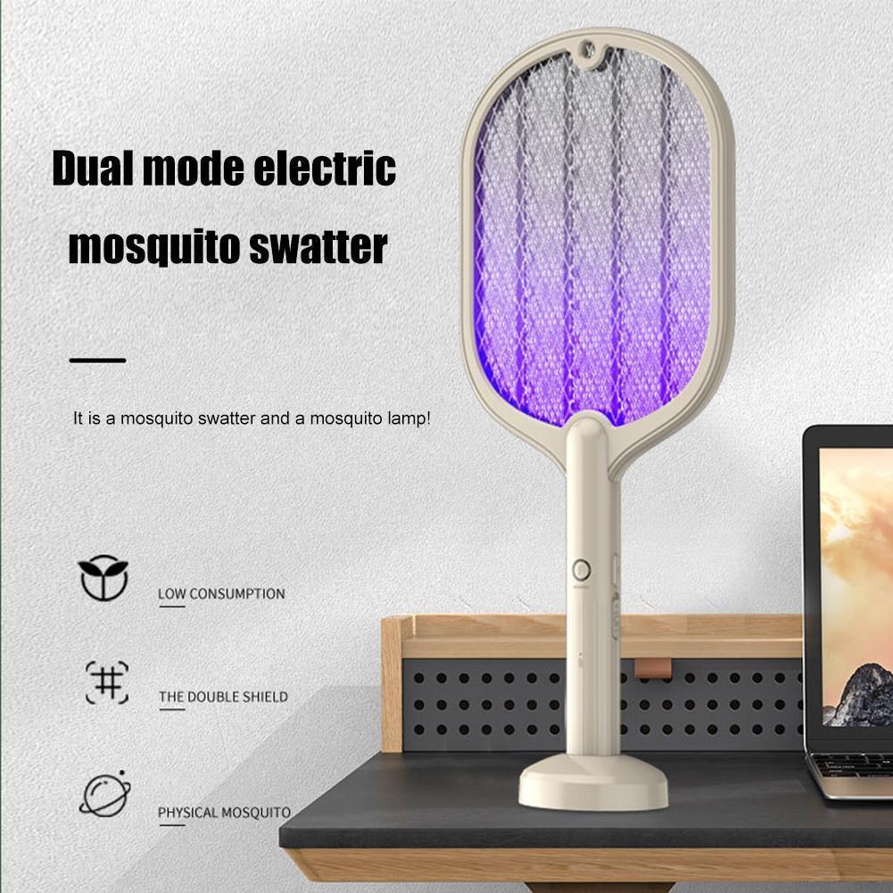 2 In 1 Electric USB Rechargable Racket Fly Swatter Mosquito Insect Killer Zapper - White