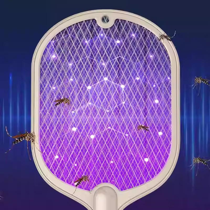 2 In 1 Electric USB Rechargable Racket Fly Swatter Mosquito Insect Killer Zapper - White