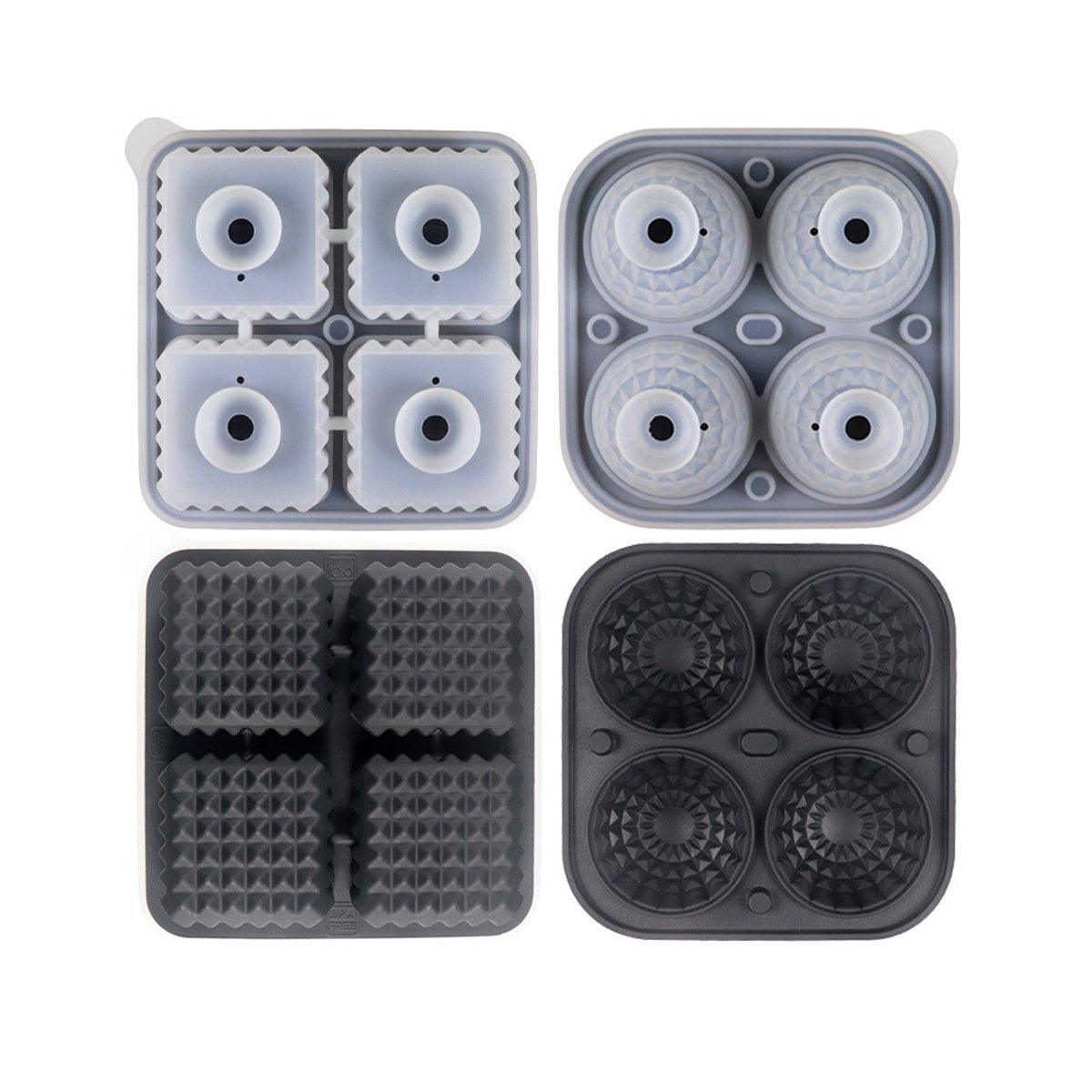 2PCS Silicone Ice Cube Tray Round and Square Ice Ball Maker for Whiskey Cocktails - Black
