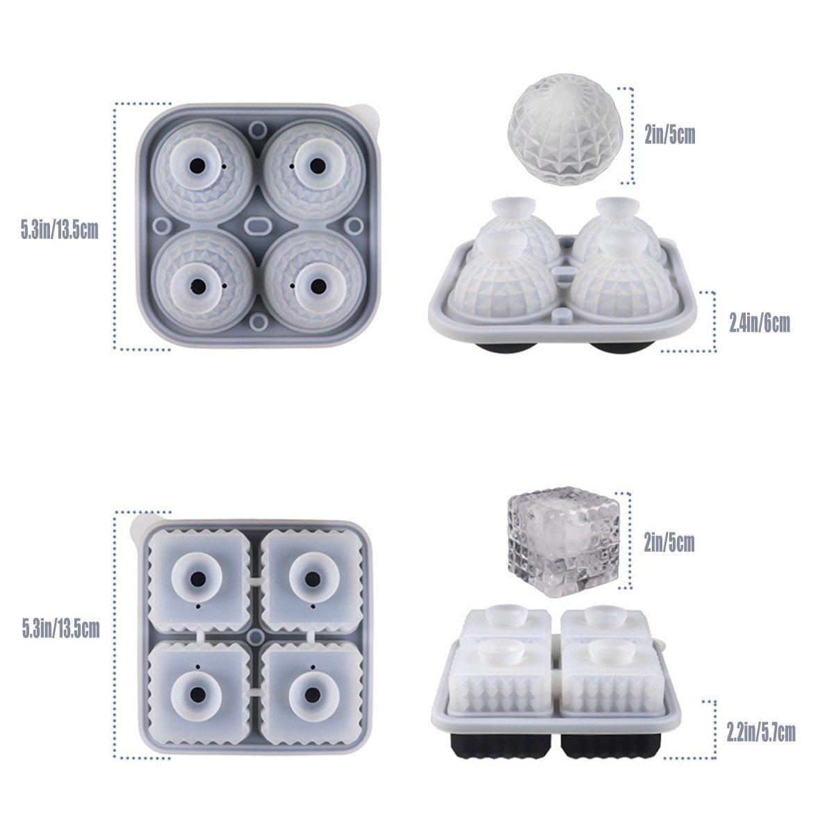 2PCS Silicone Ice Cube Tray Round and Square Ice Ball Maker for Whiskey Cocktails - Blue