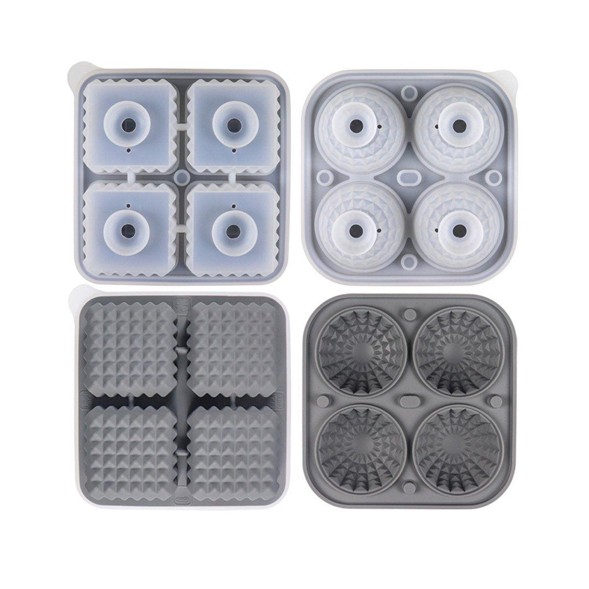 2PCS Silicone Ice Cube Tray Round and Square Ice Ball Maker for Whiskey Cocktails - Blue