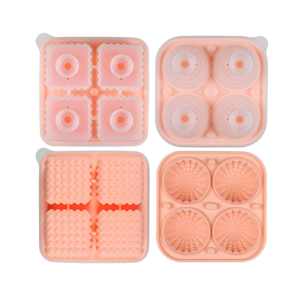 2PCS Silicone Ice Cube Tray Round and Square Ice Ball Maker for Whiskey Cocktails - Grey