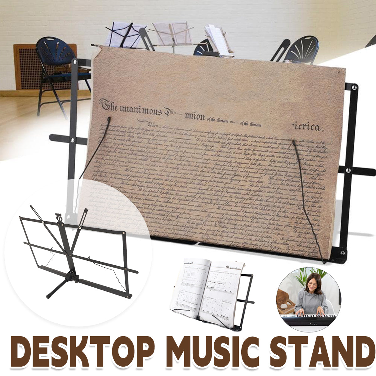 Portable Folding Music Stand Iron Desktop Book Holder Reading Sheet Rack Display