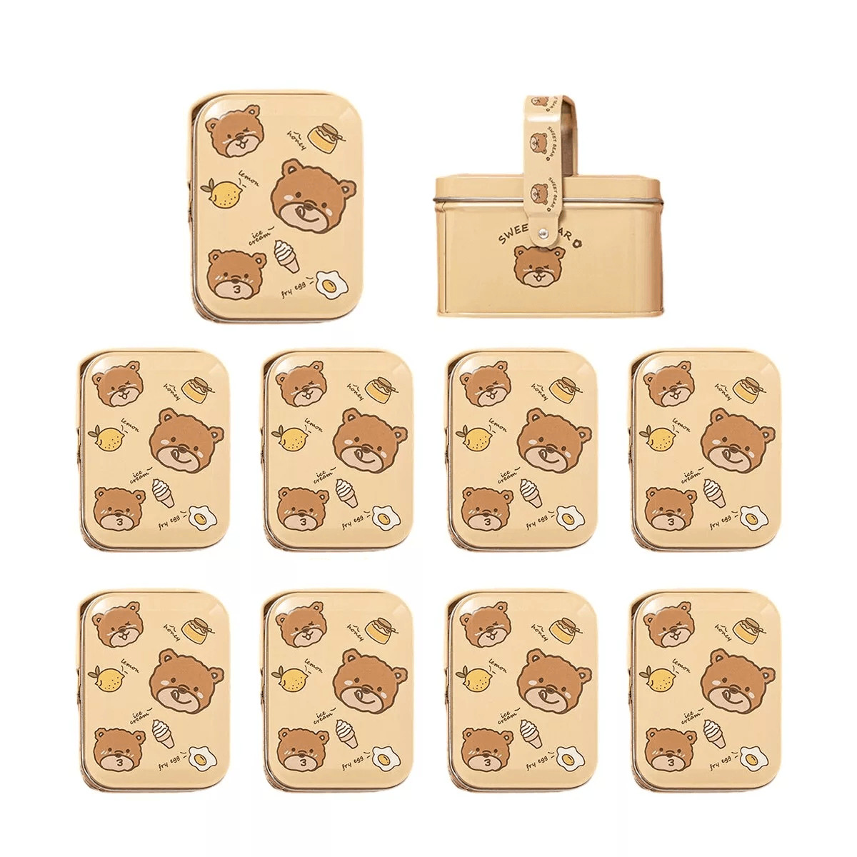 10PCS Cookie Tin Box Metal Biscuit Gift Box Candy Packaging Dragon Year Baking - Bread Bear (bump)