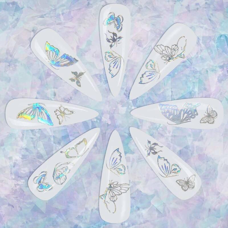 3D Nail Butterfly Design Sticker Decor Decal Holographic Laser Nail Art Sticker - Gold L-01