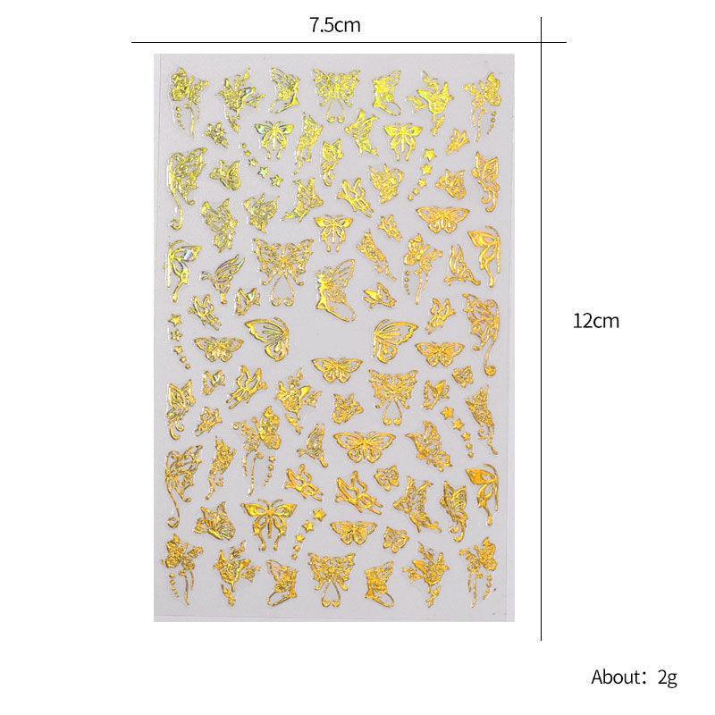 3D Nail Butterfly Design Sticker Decor Decal Holographic Laser Nail Art Sticker - Gold L-01