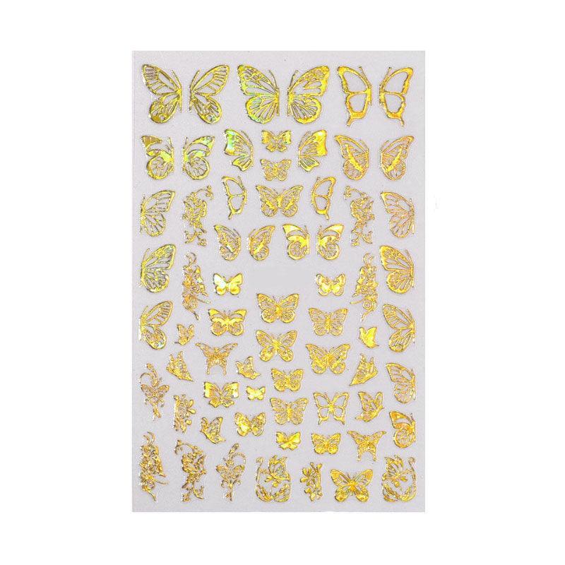 3D Nail Butterfly Design Sticker Decor Decal Holographic Laser Nail Art Sticker - Gold L-01