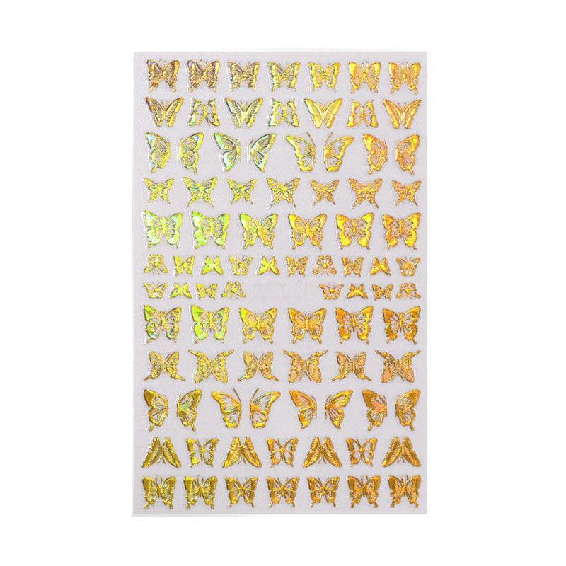 3D Nail Butterfly Design Sticker Decor Decal Holographic Laser Nail Art Sticker - Gold L-01