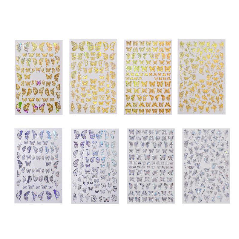 3D Nail Butterfly Design Sticker Decor Decal Holographic Laser Nail Art Sticker - Gold L-02