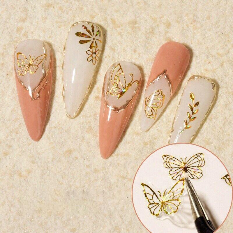 3D Nail Butterfly Design Sticker Decor Decal Holographic Laser Nail Art Sticker - Gold L-03