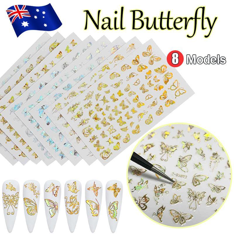 3D Nail Butterfly Design Sticker Decor Decal Holographic Laser Nail Art Sticker - Gold L-04