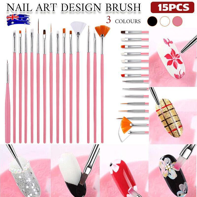 Nail Art Design Brushes Dotting Pen Tool Set Painting Uv Gel Drawing Brush 15Pcs - White