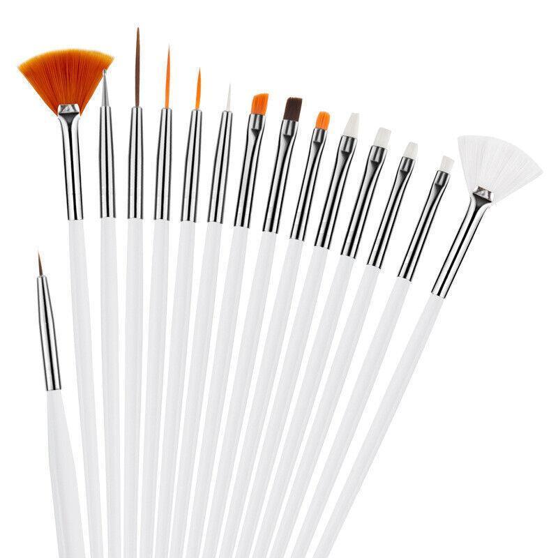 Nail Art Design Brushes Dotting Pen Tool Set Painting Uv Gel Drawing Brush 15Pcs - White