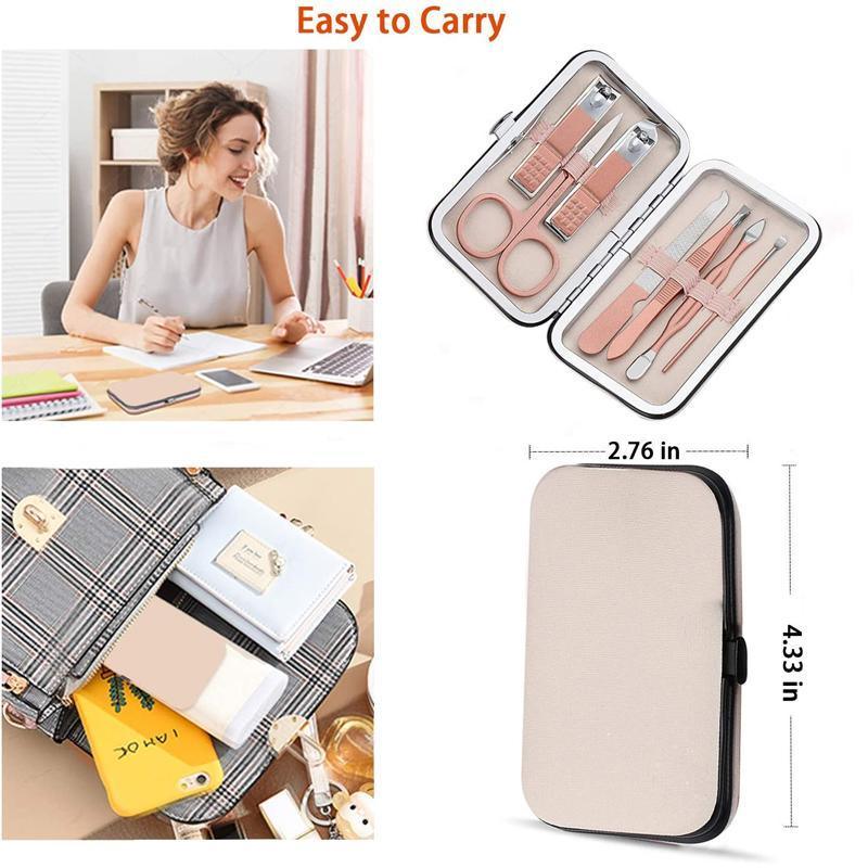 7PCS Manicure Pedicure Set Stainless Nail Clippers Kit Cuticle Grooming Case