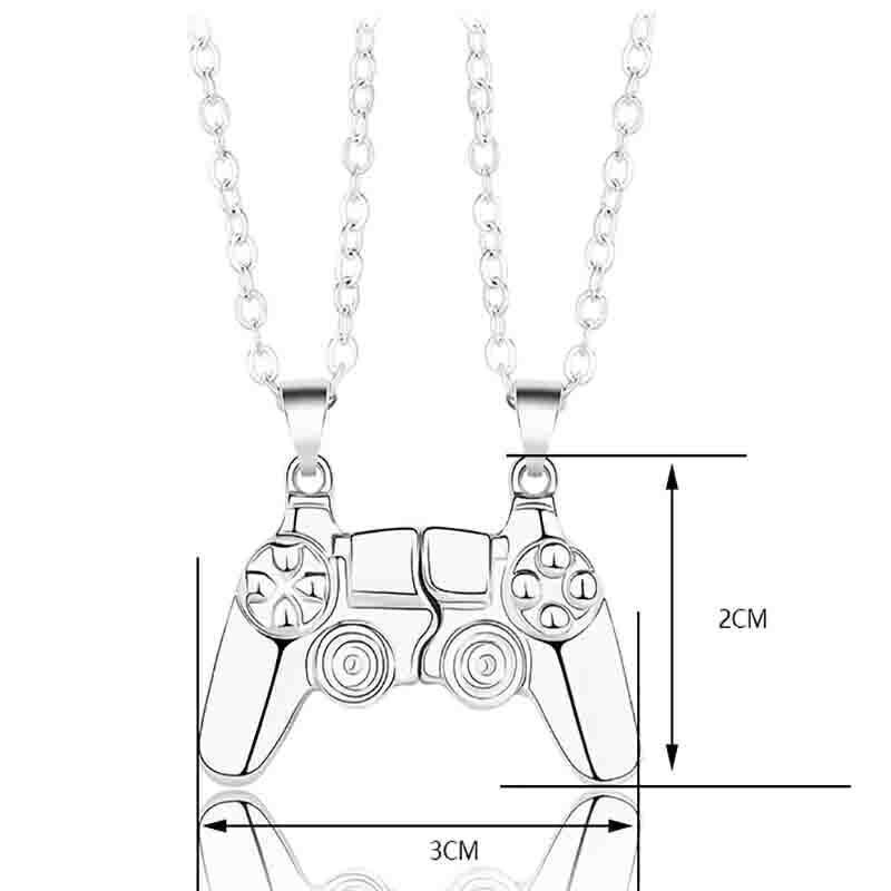 Matching Gamer Controller Necklace for Couples or Friends Pendant Gift Set - Gold and Silver