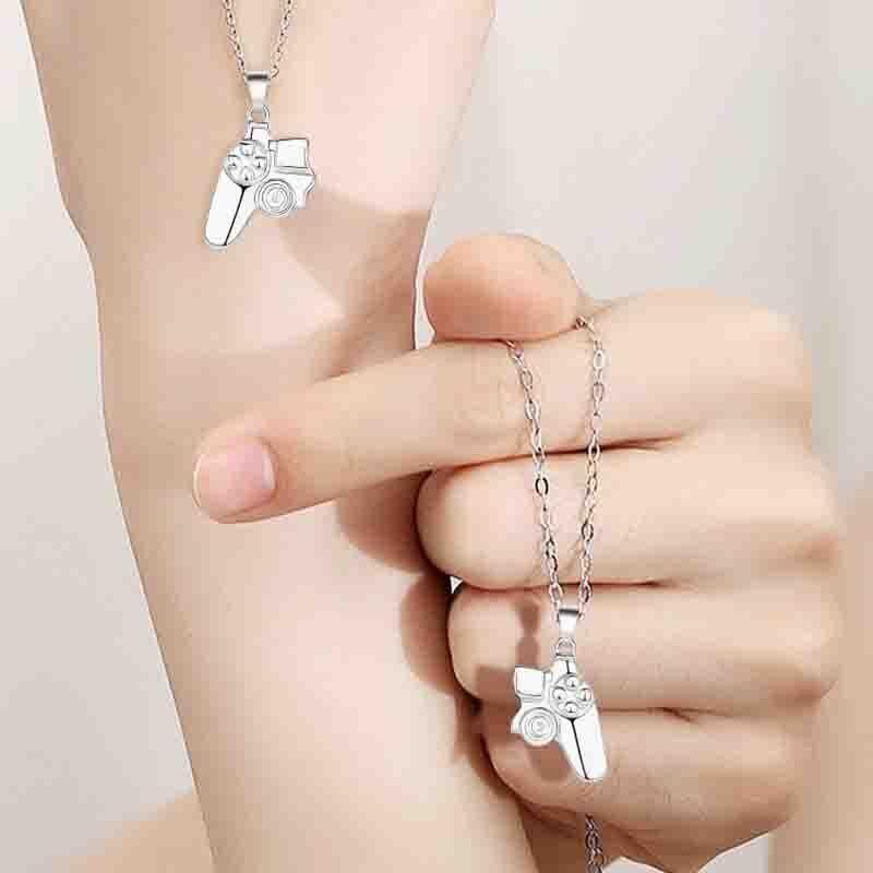 Matching Gamer Controller Necklace for Couples or Friends Pendant Gift Set - Gold and Silver