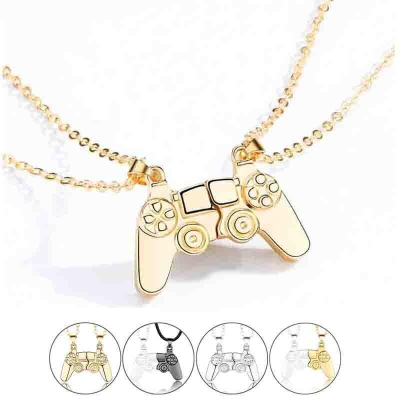 Matching Gamer Controller Necklace for Couples or Friends Pendant Gift Set - Gold and Silver