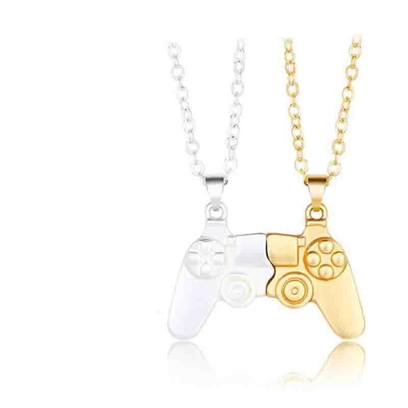 Matching Gamer Controller Necklace for Couples or Friends Pendant Gift Set - Gold and Silver