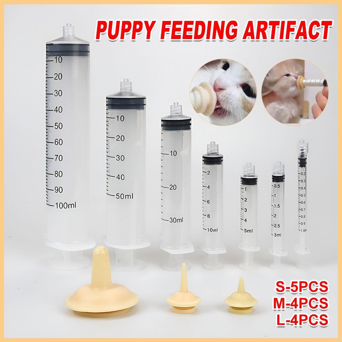 Kitten Puppy Pet Feeding Syringe Feeder Cat Dog Nursing Bottle with Pacifier - L-4PCS
