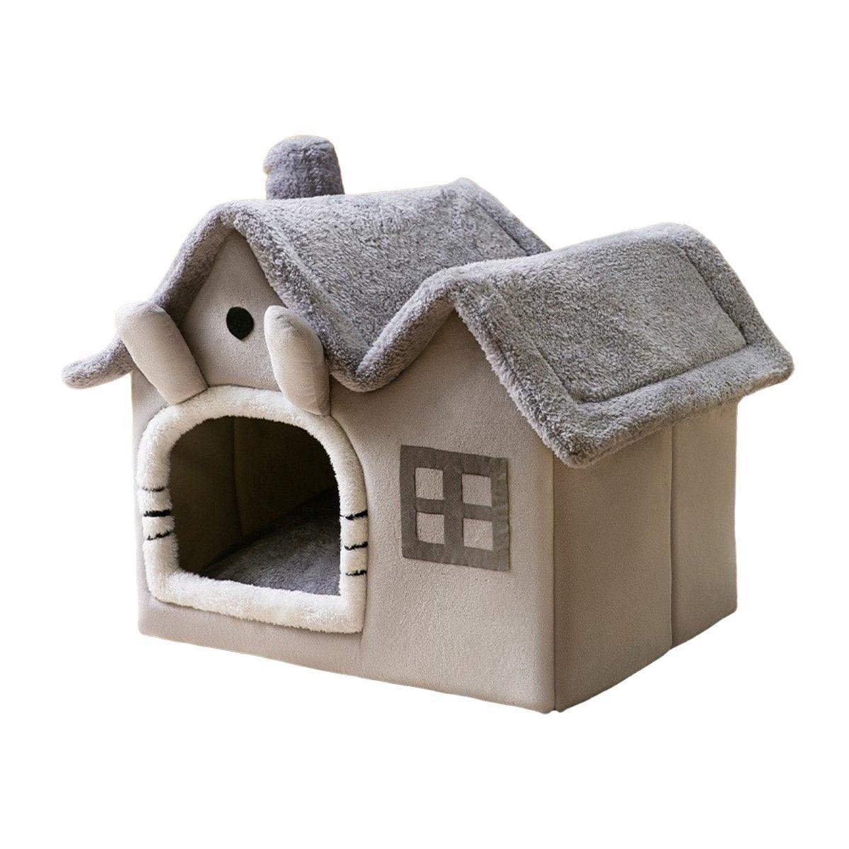 Removable Washable Pet House Four Seasons Cat Enclosed House - Brown-S