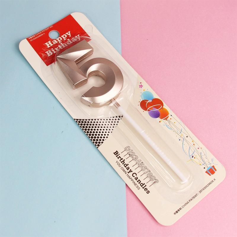 Classic Number Candles Individually Packed With Stand Birthday Make Up Ur Number Rose Gold - Number 3