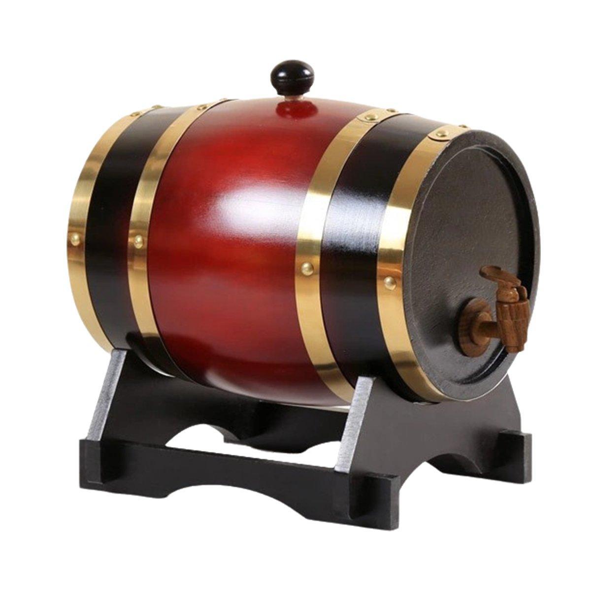 5L Wooden Wine Barrel Whiskey Rum Beer Spirits Storage Brewing Cask Vintage - Red