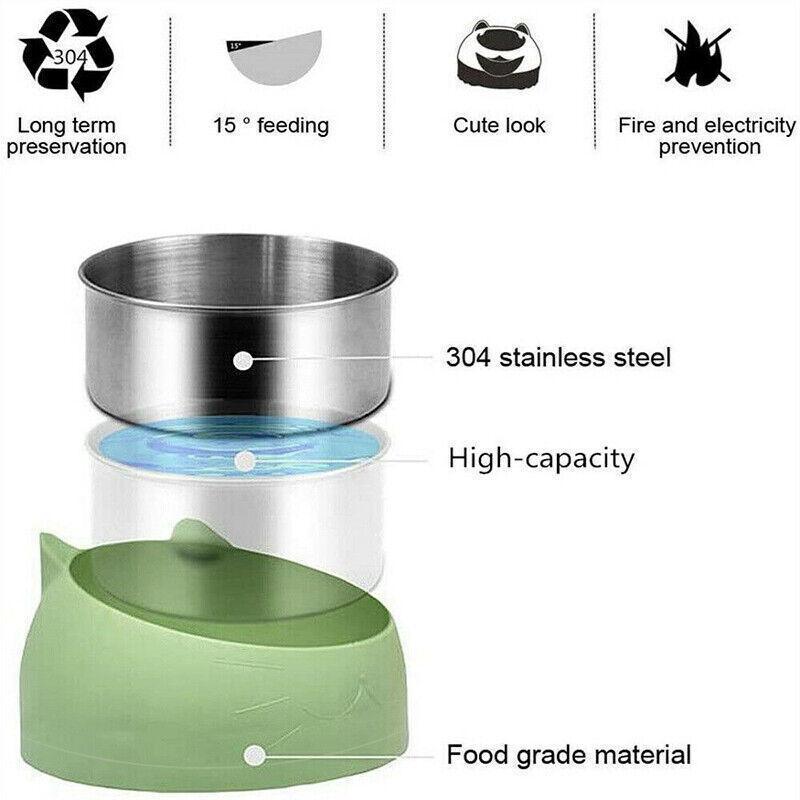 Pet Dog Cat Food Bowl Raised No Slip Stainless Steel Tilted Water Food Feeder - Blue