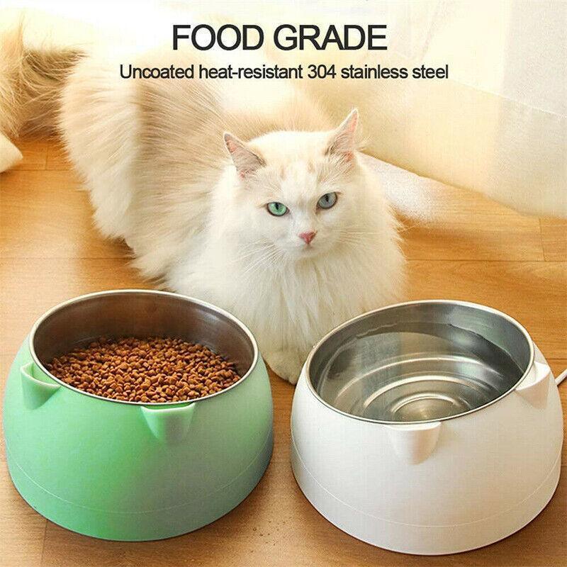 Pet Dog Cat Food Bowl Raised No Slip Stainless Steel Tilted Water Food Feeder - Blue