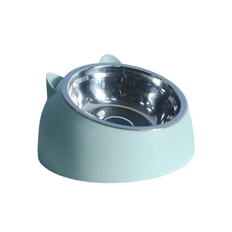 Pet Dog Cat Food Bowl Raised No Slip Stainless Steel Tilted Water Food Feeder - Blue