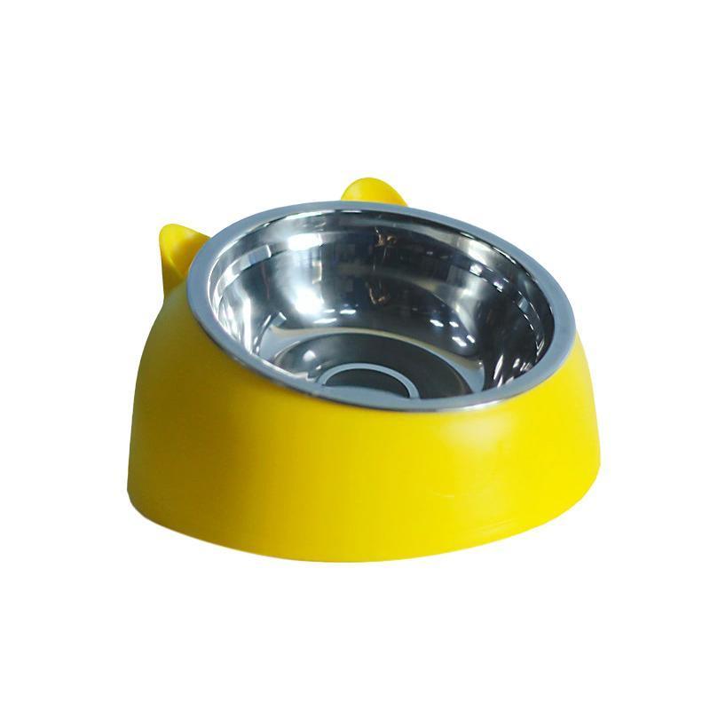 Pet Dog Cat Food Bowl Raised No Slip Stainless Steel Tilted Water Food Feeder - Blue