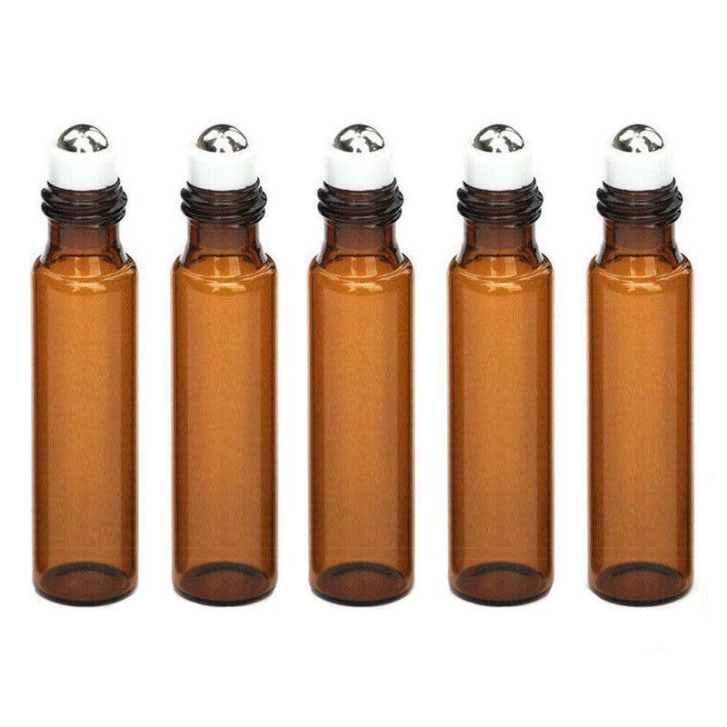 10Ml Roller Rollerball Perfume Essential Oil Roll On Ball Amber Glass Bottle - 10PCS